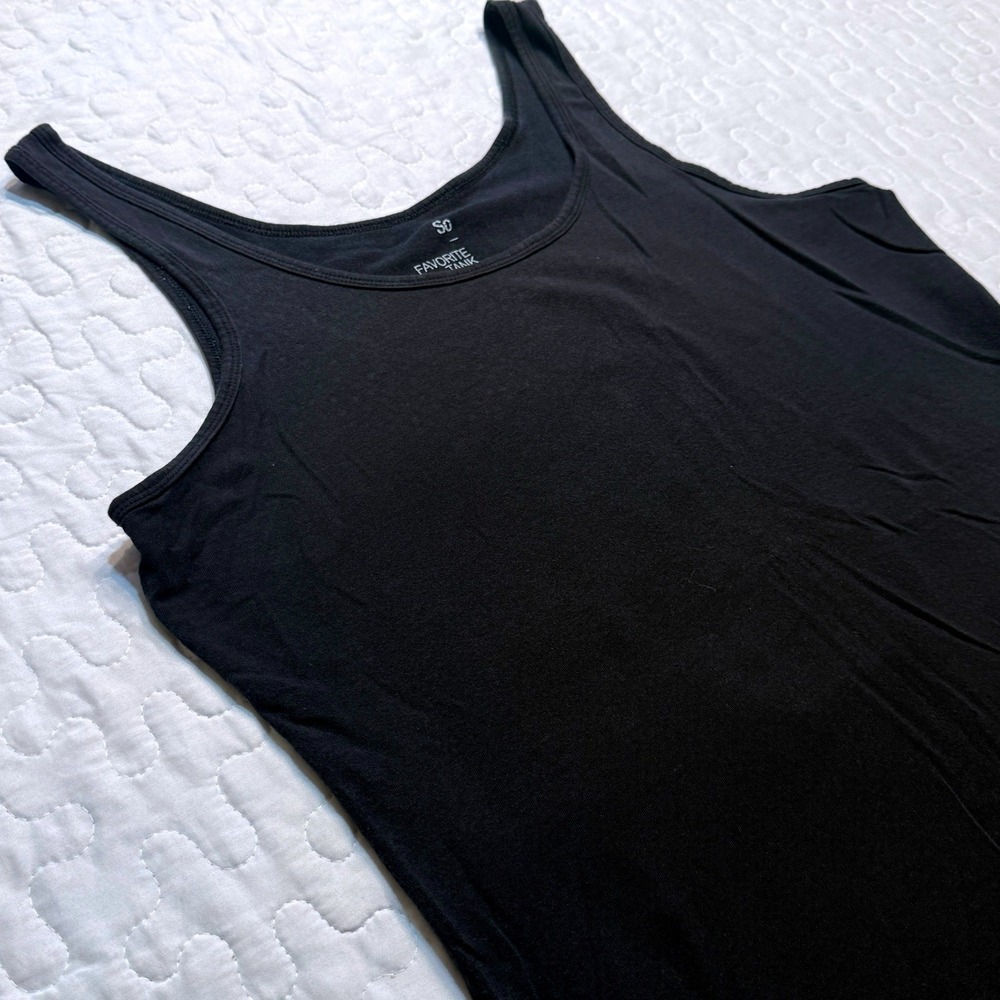 Women XL Tank Top Black Scoop Stretch Basic MINIMALIST LAYERING SOFT ESSENTIAL
